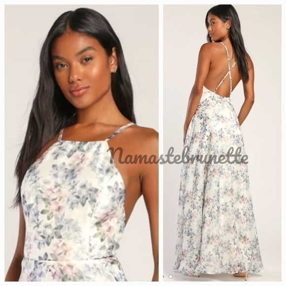 Nwt Lulu's Ivory Floral Print Backless Maxi Dress - Picture 4 of 16